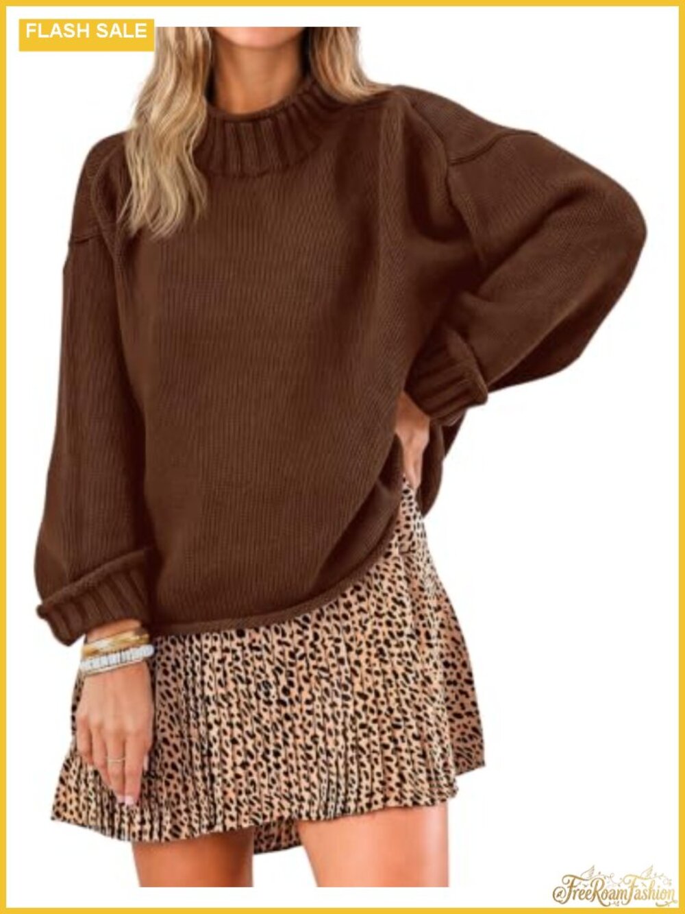 Womens Oversized Sweater Mock Neck Chunky Knit Pullover Cotton